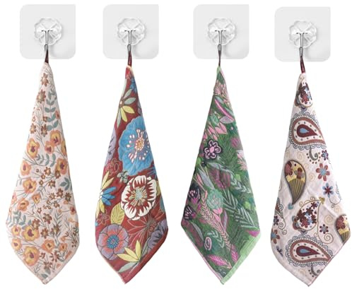 Tyafzzn 4er Set Küchentücher 100% Baumwolle Boho, Doppelseitig Dekorative Geschirrtücher mit Aufhängering 38x40cm, Geschirrhandtücher Baumwolle, Boho Gästehandtuch