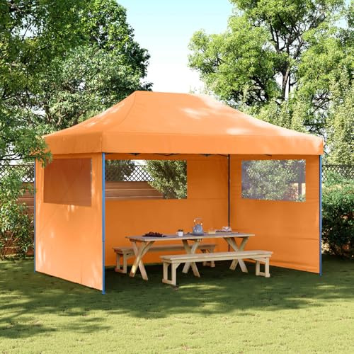 Party-Zelt Orange 279 x 410 x 315 cm Oxford-Stoff faltbar mit pulverbeschichtetem Rahmen, 8 Erdankern, 4 Windseilen, ideal als Pavillon, Grillpavillon, Partyzelt