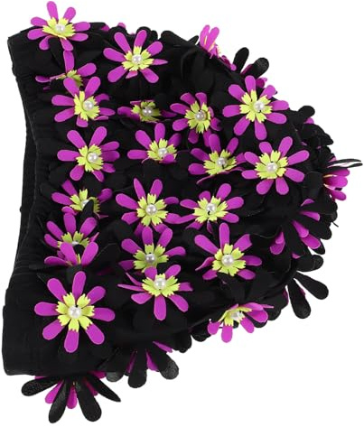 DOITOOL Cuffia da Bagno Donna Design a Fiore per Piscina e Terme, Tessuto Doppio Strato e Antiperdita, Elegante alla Moda per Chioma Lunghi