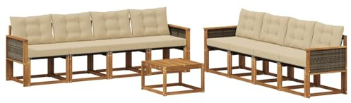 vidaXL Outdoor-Sofagarnitur mit Kissen 9 pcs Natur und Beige, Moderne Garten-Couch, tolles Set für Bequeme Lounge, langlebige Möbel, stylische Terrasse