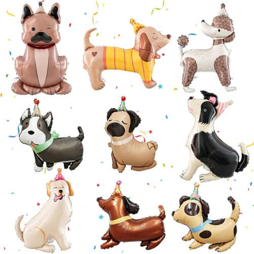 9 Stücke Hund Folienballon,Hunde Luftballons Geburtstag Deko,Ballon Tiere | Hund Folienballon,Hunde Luftballons Geburtstag Deko,Walking Ballon Tiere,Hundes Thema Party Dekoration,Geburtstagsdeko