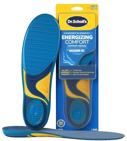 Dr. Scholl’s Energizing Comfort Men’s Everyday Insoles with Massaging Gel - Clinically Proven, All-Day Energy and Comfort Inserts with Patented Triple Gel Design - Shock Absorbing, Arch Support