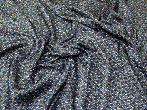 Italienisches Geometrische Print Slinky Satin Kleid Stoff Blaugrün – Meterware