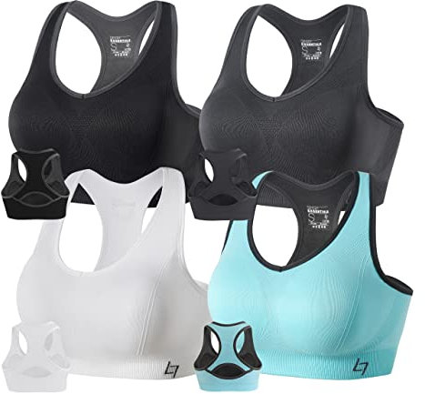 FITTIN Racerback Sports Bras 4 Pack - Padded Seamless High Impact Support for Yoga Gym Workout Fitness, XX-Large(Fit for 38DD 40D 40DD 42C 42D 44C 44D), Pack of 4