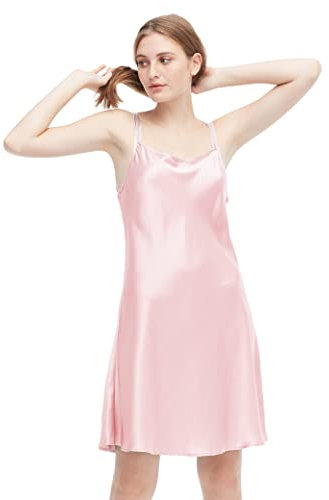 LilySilk Nuisette Soie Féminin Robe Courte à Fines Bretelles Chemise de Nuit Chic Eté 19 Momme M Rose Clair