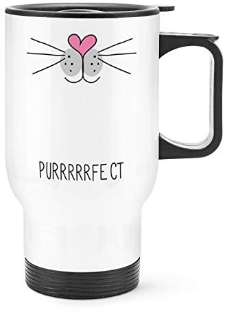 Purrfect Perfect Cat Face Travel Mug Cup with Handle