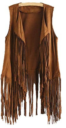 DEELIN Femmes Automne Hiver Mode Faux Daim Ethnique Style sans Manches Glands Veste À Franges Gilet Manteaux Tops Cardigan Outwear