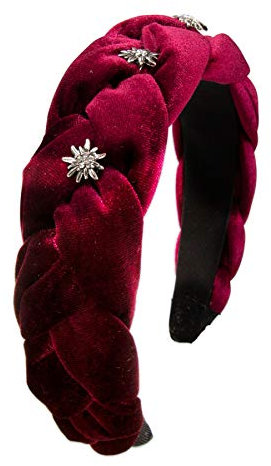 Alpenflüstern Trachten-Haarreif Samt Flechtoptik & Strass-Edelweiß - Damen Haarschmuck rutschfest, Haarband geflochten fürs Dirndl (dunkelrot-bordeaux) ADV129