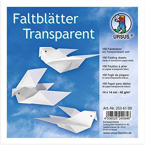 Ursus 2536100 - Faltblätter Transparentpapier, weiß, 42 g, ca. 14 x 14 cm, 100 Blatt
