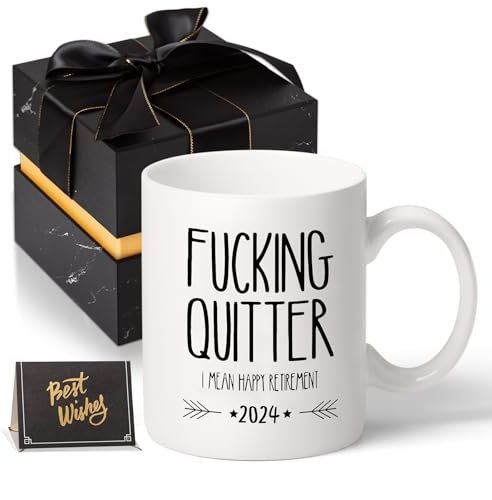 Divertido regalo de jubilación para hombres - Fucking Quitter I Mean Happy Retirement Taza de jubilación para papá, regalo de jubilación para Coworker Cup, taza de café, regalo de jubilación de 11 oz