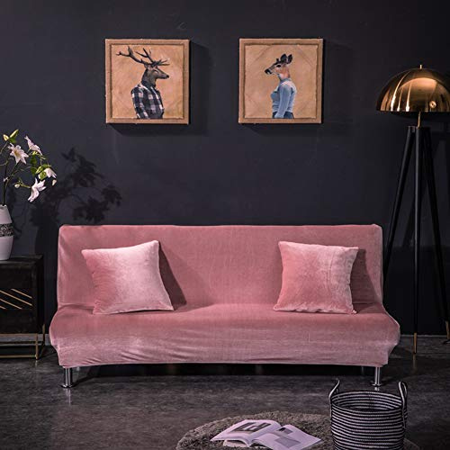 YAOTT Housse de Clic Clac en Velours Couleur Unie Antidérapante Élastique Housse de Canapé sans Bras Housse de Futon Rose M160-190cm