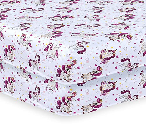 Indus Textiles Spannbettlaken für Kinderbett, 2 Stück, Spannbettlaken, pflegeleicht, weich und langlebig, Kinderbettlaken 140 x 70 cm, Kinderbettlaken – Einhorn