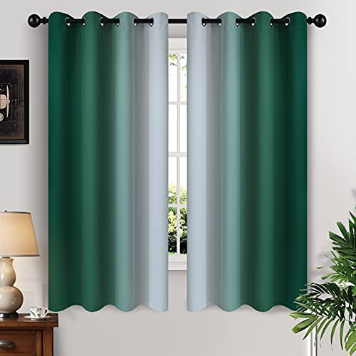 Yakamok Dunkelgrüne Ombré-Vorhänge 160 cm lang, lichtblockierender Farbverlauf, Vorhangpaneele, Raumverdunkelung, Ösen, Fenstervorhänge für Schlafzimmer (132 x 160 cm, 2 Paneele)