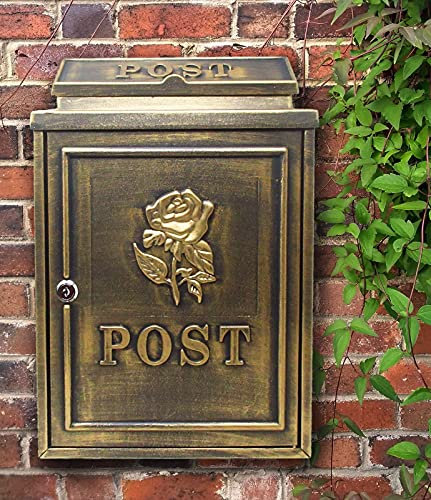 Aurahome ® Weatherproof Post Box Classic Rose Design-Lockable Heavy Duty Secure Wall Mounted Letter Mail Post Box Post for Walls/Gates/Garages..Charming easy to fit (Bronze with Bronze Rose)