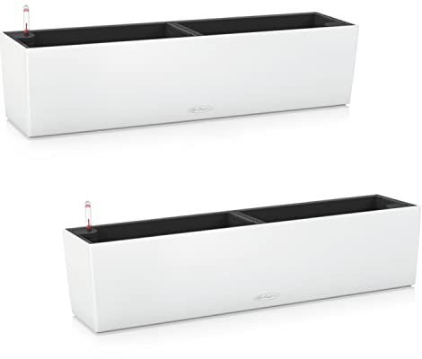 Lechuza Set of 2 BALCONERA Color 80 Self Watering Planter Plastic Indoor and Outdoor Flower Plant Pot and Window Box with Drainage Hole H19 L80 W19 cm White