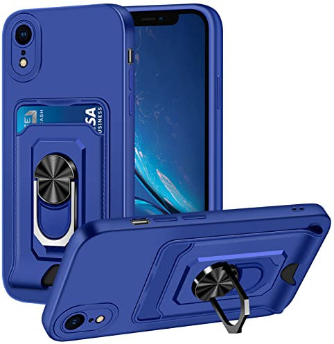 Aolcev for iPhone XR Case Wallet Case with Card Holder Ring Kickstand Shockproof Case Anti-Scratch Card Slot Case Slim Soft TPU Silicone Bumper Protective Case Phone Case Cover for iPhone XR-Navy