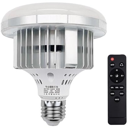Andoer 85W LED Light Bulb 3200K-5500K Photography Lamp Bulb Energy-Saving Adjustable Brightness E27 Mount with Remote Control for Photography Studio Home Warehouse Office Hotel