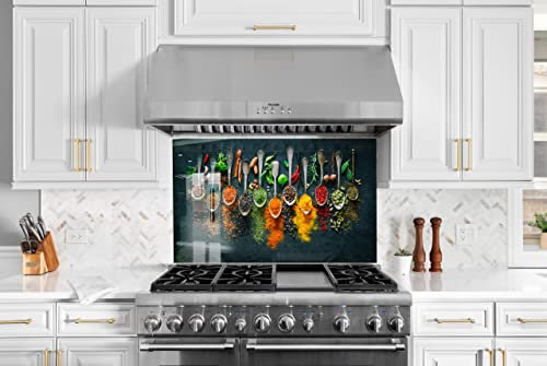 Myphotostation Spices Tempered Glass Backsplash 12x12'' Spice Splashback for Kitchen Decor Bathroom Wall Protector Stove Backsplash Panel Tile Glass Splashback Kitchen Wall Decor