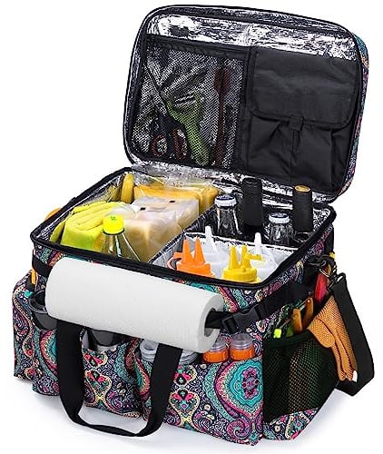 HODRANT Großer Grillkorb mit Deckel, Grill- und Picknicktasche Organizer mit Papierhandtuchhalter, Heckklappenzubehör Korb für Grillutensilien & Campingausrüstung, Must-Haves, Totem, nur Tasche