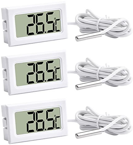 VOKTTA 3 pezzi Termometro LCD digitale -50℃ ~ +110℃ Monitor di temperatura con sonda NTC da 1 m per frigorifero, congelatore, frigorifero, acquario （bianco）