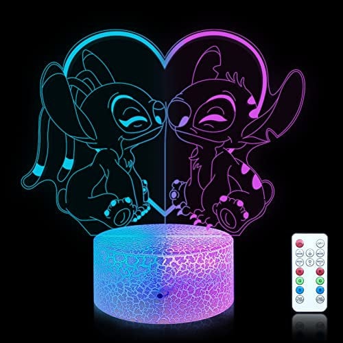 Shenjia Stitch lampara de noche 3D con luces LED RGB acrílicas que cambian de color para la decoración del dormitorio infantil