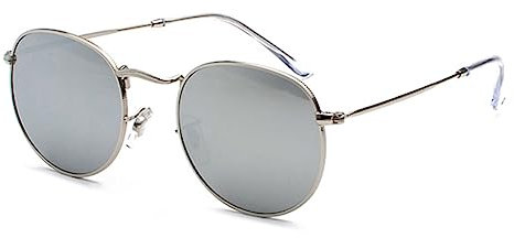 RUNHUIS Runde polarisierte Sonnenbrille Damen Herren Klassische Super Leichte Metallrahmen Gläser Mode Brillen für Fahren Angeln Silber/Mercury