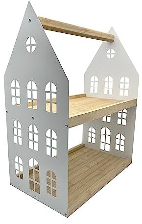 UNUS Haus-Etagere mit 2 Etagen und Griff, Holz-Etagere Serviertablett Holztablett Bambusholz Metall weiß