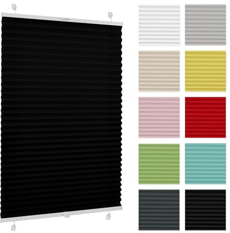 Plissee ohne Bohren 90 cm x 150 cm - Schwarz - Plissee klemmfix, Rollos für Fenster ohne Bohren, Jalousien Fenster für innen, Raffrollo, Fenster plissee