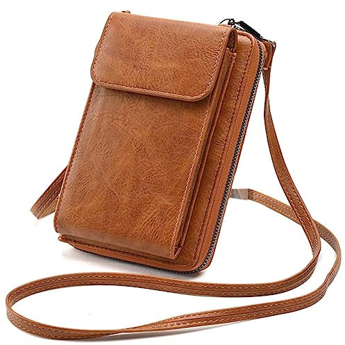 Bolso de Teléfono Móvil para Mujer, Mini Cartera Cuero PU Bandolera para el hombro, Monedero con Ranuras para Tarjeta con correa ajustable (Marrón)