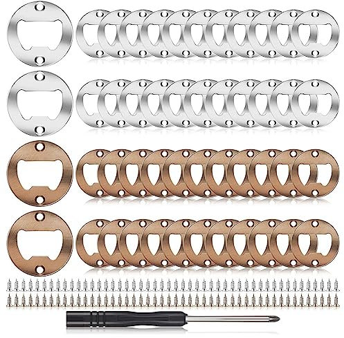 Juwacoo 40 Stück Flaschenöffner Rohling Edelstahl, Bieröffner DIY Bottle Opener Kapselheber Bierflaschenöffner mit Schrauben und Schraubendreher (Silber)