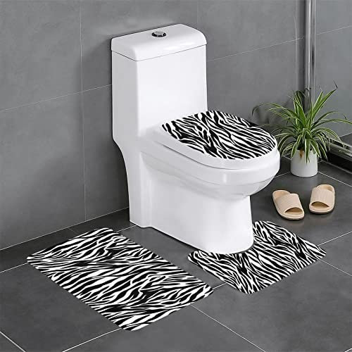 IguaTu Badezimmerteppich-Set mit Zebramuster, superweich, rutschfest, für Badezimmer, Badewanne, 3 Stück