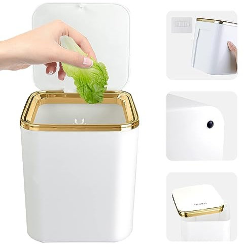 EHOTER Petit Poubelle Table Esthetique avec Couvercle Mini Poubelle De Bureau Petite Poubelle Design Chambres à Coucher Salles De Bains (Blanc)