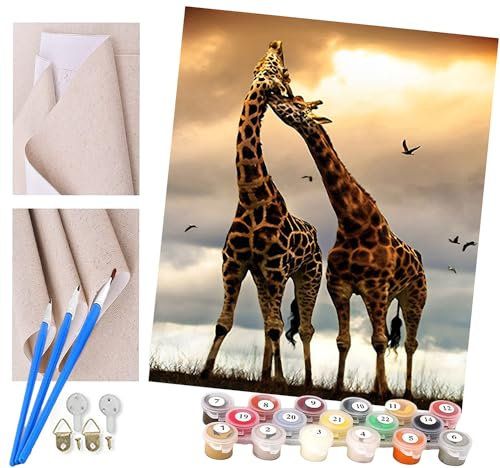 Peinture par Numéro Adulte Bricolage Tableau Peindre par Nombre pour Enfants Jouets à peindre cadeaux peints à la main girafe d'amour maternel Home Decor 40x50cm