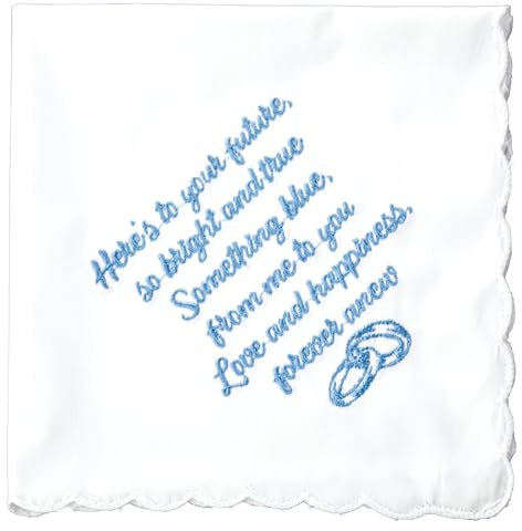 AERAI GROUP Hochzeitstaschentuch, 30,5 x 30,5 cm, etwas Blau für die Braut, Braut-Taschentuch, Geschenk für die Mutter, Gedicht, Immergrün, gewellte Kanten, Lavendelblau