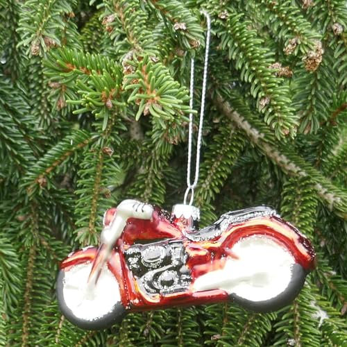 Storm's Gartenzaubereien Weihnachtskugel - Christbaumschmuck Motorrad aus Glas in Rot für die Weihnachtsdeko