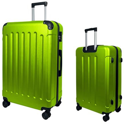 MY TRAVEL BAG Hartschalen-Koffer Reisekoffer ABS Koffer (Handgepäck-Mittel-Groß-Set) 4 Doppel-Rollen Trolley (Grün, Mittlerer Koffer (65cm))