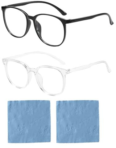 Scettar 5 Stück Blaulichtfilter Brille runde Rahmen, Blaulicht Brille Blaulichtbrille mit Brillenputztuch, Computerbrille Ohne Stärke Männer und Frauen, Ermüdung lindernde (2)