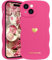 LAPOPNUT for iPhone 15 Case,Cute Curly Wave Frame Love Heart Phone Case for Girls Women,Soft Silicone TPU Bumper Shockproof Camera Protective Cover for iPhone 15 6.1 inch,Hot Pink
