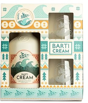 Barti Cream Liqueur Gift Set with 2 Glasses | Vegan Coconut-Based Cream Liqueur 70cl | Lightly Spiced with Vanilla Clove, Cinnamon & Orange | Dreamy Sipping Drink Full-Bodied & Silky Smooth | Gift Box