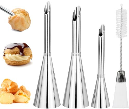 Cream Icing Piping Nozzles Tips, 3pcs Long Puff Nozzles Cream Filling Tubes Cupcake Filler Nozzle Puff Decorating Tool Kit for Filling Donuts Cupcakes Eclairs Pastries Cookies Cakes