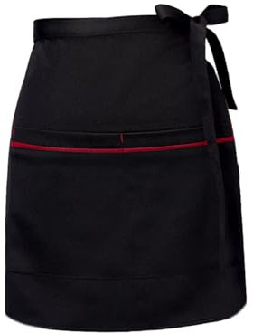 Azonelife Halbe Kurze Taillenschürze, Unisex Antifouling Küchenschürze mit 2 Taschen, Kochschürze Kellnerschürze Bistroschürze Kellnerin Schürze für Restaurant Basteln Backen (Schwarz)