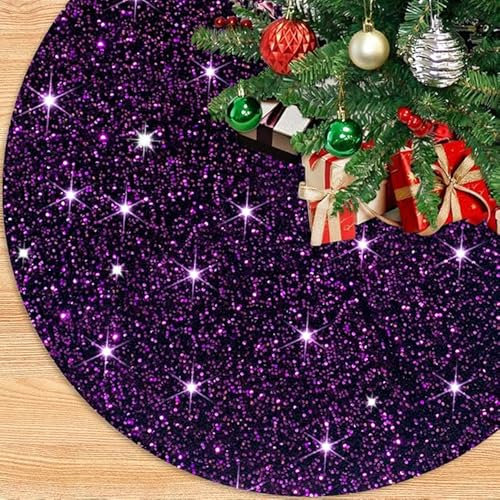 PATYDEST Gonna viola per albero di Natale, 122 cm, con paillettes glitterate, in velluto, a tema Halloween, decorazione natalizia, tappetino per albero di Natale, accessorio per le vacanze