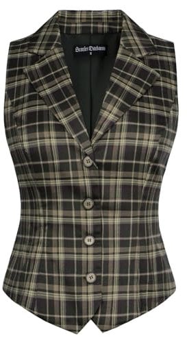 SCARLET DARKNESS Damen Plaid Anzug Weste Renaissance Vintage Korsett Kostüm Business Formal V-Ausschnitt Jacke Weste Dunkelgrün S