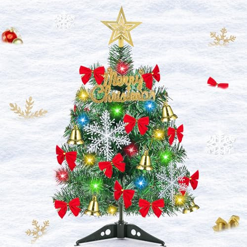JAMATA Árbol de Navidad de Mesa, 50cm Pequeño Árbol de Navidad con iluminación led y Decorado, Arbol Navidad de Mesa Artificial para Decoración de Escritorio de Hogar y Oficina