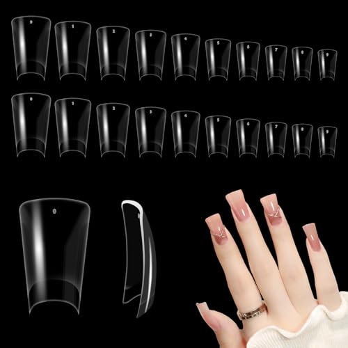 500 Pcs Duck Nail Tips Clear Short Duck Nail Tips Duck Feet Flare Nail Tips For Acrylic 10 Sizes Nails Duck Feet Flared Nail Tips Extra Short Fan Wide French False Nail Extension for Nail Salon