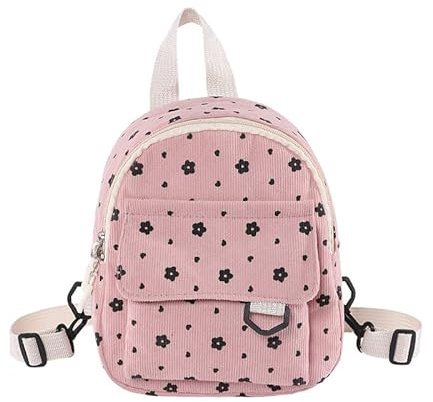 FUNSEED Rucksack Damen klein, Niedliches Cord-Blumenmuster Tasche, anti-theft backpack, Mini Handtasche, für Pendeln, Arbeit, Reisen, Pink