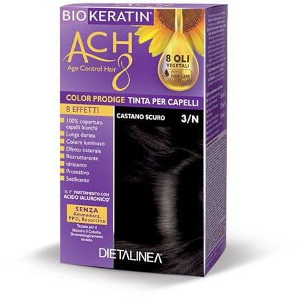 Diätalin Haarfarbe ohne Ammoniak Dunkelbraun 3/N | Biokeratin Haarfarbe mit 8 Ölen Phyto Hair Care System und Hyalu Complex - Pflegt das Haar in der Tiefe | Hellt die Farbe auf