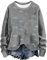 FGVFCS Pullover für Damen, Übergröße, Strickpullover, Pusteblumendruck, langärmelig, Rundhalsausschnitt, lässig, Herbstkleidung, einfarbig, locker, bequemer Pullover, Outwear, 01 Grau, L
