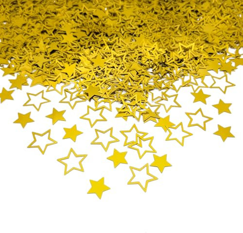 Amrzsallez Gold Star Confetti Glitter Sprinkles for Party Table Scatters Decoration Birthday Baby Shower Wedding Party Decor- Shiny, PVC Five-Pointed Stars