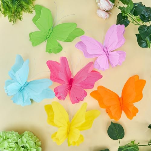 Easy Joy 6 Stück 3D Papier Schmetterling Deko,Schmetterling mit Befestigungsclip,Bunte Falter Sommer Deko für Tischdekoration,Innen Frühling Deko,Gartenparty Deko,Kinderzimmer Deko